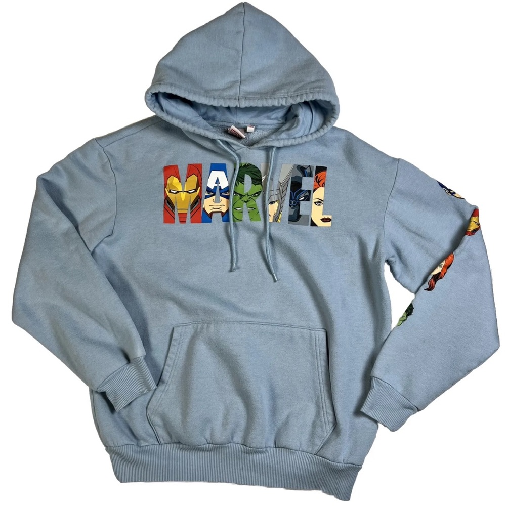 Marvel Comics Superhero unisex Blue Hoodie medium America hulk Iron black widow